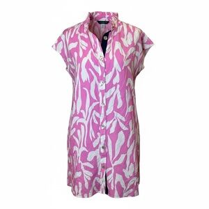 THML Pink Abstract Print Tunic Dress Button Front Cap Sleeve Resort